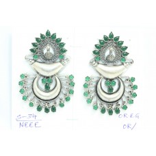 Women's Earrings Peacock Bird 925 Sterling Silver Designer Green Onyx Gem Stones