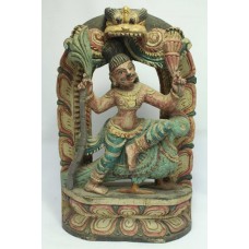 Handmade Figurine Antique Wood Wooden Statue South Indian Hand Painted Figure -1