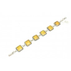 Handmade Bracelet 925 Sterling Silver Real Treated Yellow Amber Stone - 5