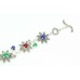 Handmade Floral ..Bracelet 925 Sterling Silver Marcasite Multi-color Onyx Stones