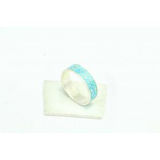 Handmade Light Blue enamel 925 Sterling Silver unisex ring band size 16