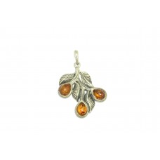 Handmade stamped 925 Sterling Silver pendant natural Amber Stone 1.5 inch