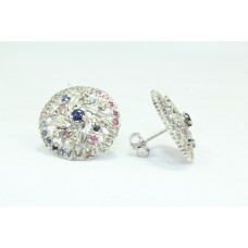 Women's 925 Sterling Silver Ear Studs Earring Red Ruby Blue Sapphire stone