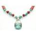 925 Sterling Silver Temple Tribal Tibetan Turquoise Coral Gem Stone Necklace