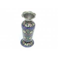 Antique Old Flower Vase Handmade Indian Enamel Work 925 Sterling Silver - 3