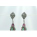 Fashion 925 Sterling Silver Earrings with Marcasite Emerald & Ruby Gemstone