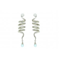 Women's 925 Sterling Silver long dangle Earrings white zircon blue bead stone