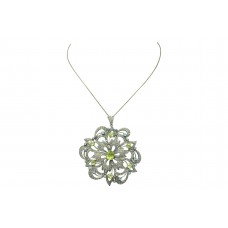 Victorian 14 kt gold 925 Silver Peridot stones single cut diamond pendant chain