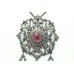 Victorian 14 kt gold 925 Silver Tourmaline stones single cut diamond pendant set