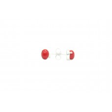 925 Sterling Silver Ear Studs Earring red powder coral oval cabochon stone