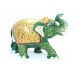 Handicraft Wooden Green Elephant Hand Painting Gold color Decorative gift item