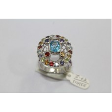 Stamped 925 Sterling Silver Ring with Blue Topaz Garnet Amethyst Peridot Stone