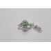 Hallmarked 925 Sterling Silver Ring Real Green Emerald & Diamonds Size 13