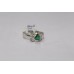 Hallmarked 925 Sterling Silver Ring with Real Green Emerald & Diamonds Size 14