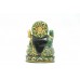 Handmade Green natural Jade Stone Goddess Saraswati Idol statue Gold painted
