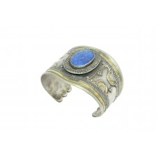 925 Sterling Silver Women's Tribal Bangle Cuff Lapiz lazuli Stone 71.4 Gr