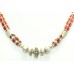Tibetan Tribal 925 sterling Silver women's Necklace Natural Coral stone 18.5 '