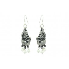 Sterling Silver 925 Tribal Jewelry Earrings Peacock bird pearl beads