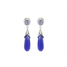 Womens 925 Sterling Silver dangle Earring purple Amethyst blue onyx Stone 2.2'
