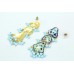925 Sterling Silver gold rhodium blue multi Enamel Meena dangle Earrings 2.8'