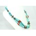 Natural stone blue turquoise coral 925 Sterling Silver beads necklace 20.5'