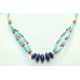 Natural stone blue lapiz lazuli coral turquoise 925 Sterling Silver necklace