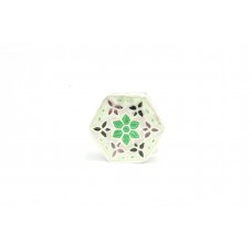 White green Enamel Work 925 Sterling Silver Stamped Trinket Hexagonal Box.