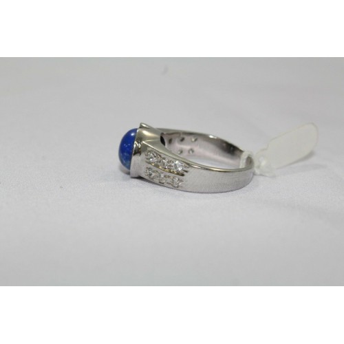 Rajasthan Gems 925 Hallmarked Sterling Silver Mens Ring Real Blue Lapis Gemstone /& Zircons