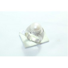 925 Hallmarked Sterling Silver Men's Ring White Pearl Gemstone Size 23